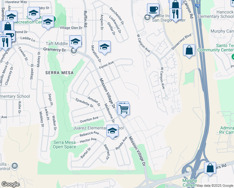 map of restaurants, bars, coffee shops, grocery stores, and more near 2855 Marathon Drive in San Diego