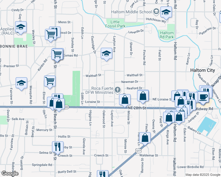 map of restaurants, bars, coffee shops, grocery stores, and more near 4317 Conkling Avenue in Haltom City