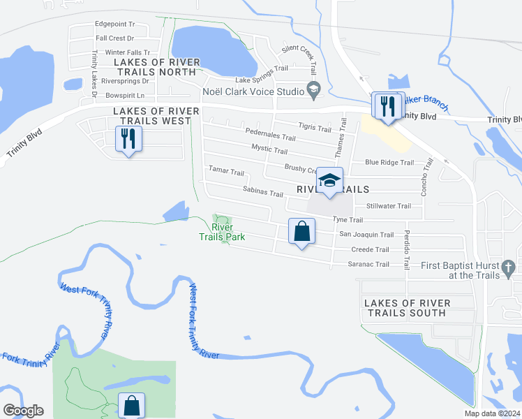 map of restaurants, bars, coffee shops, grocery stores, and more near 2729 Salado Trail in Fort Worth