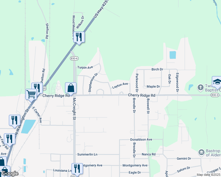 map of restaurants, bars, coffee shops, grocery stores, and more near 5898 Layton Avenue in Bastrop