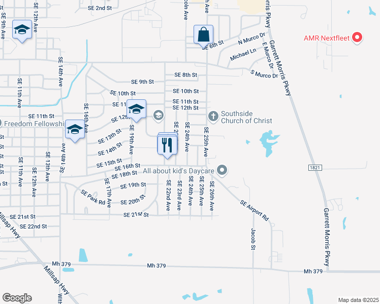 map of restaurants, bars, coffee shops, grocery stores, and more near 1603 SE 24th Ave in Mineral Wells