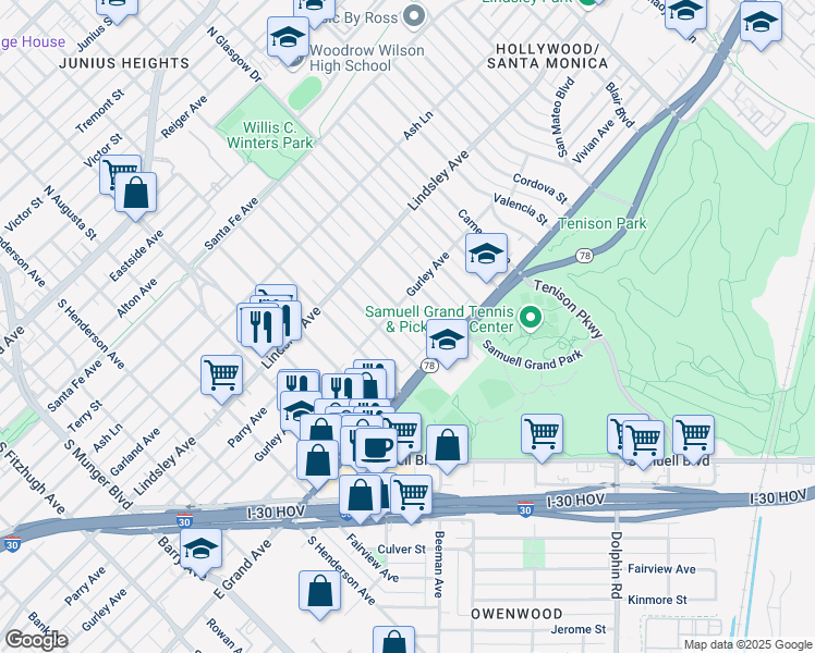 map of restaurants, bars, coffee shops, grocery stores, and more near 1019 Mount Auburn Avenue in Dallas