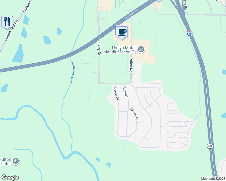 map of restaurants, bars, coffee shops, grocery stores, and more near 109 Alview Drive in Macon