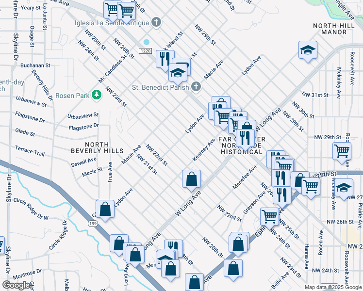 map of restaurants, bars, coffee shops, grocery stores, and more near 2819 Northwest 24th Street in Fort Worth
