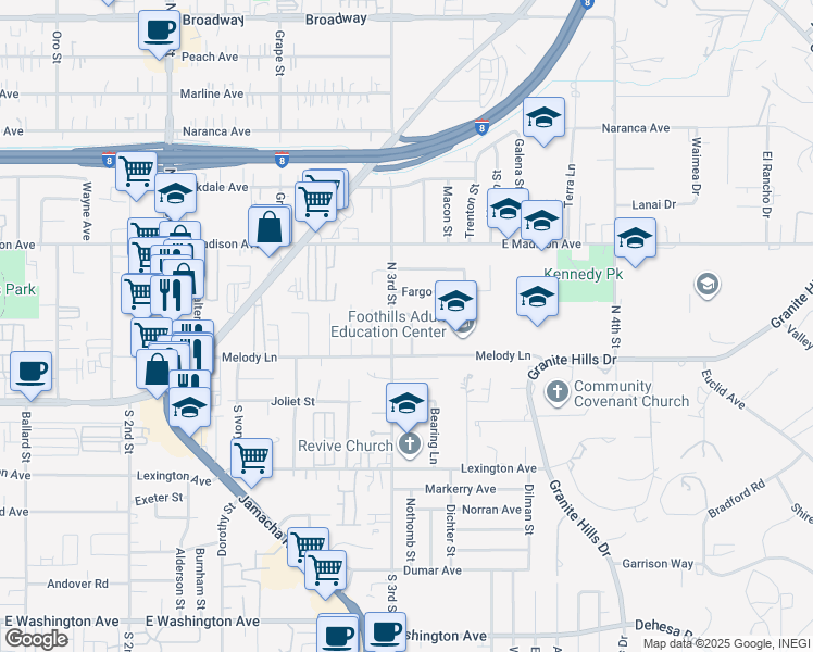 map of restaurants, bars, coffee shops, grocery stores, and more near 278 Gull Place in El Cajon