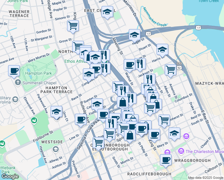 map of restaurants, bars, coffee shops, grocery stores, and more near 703 U.S. 78 in Charleston