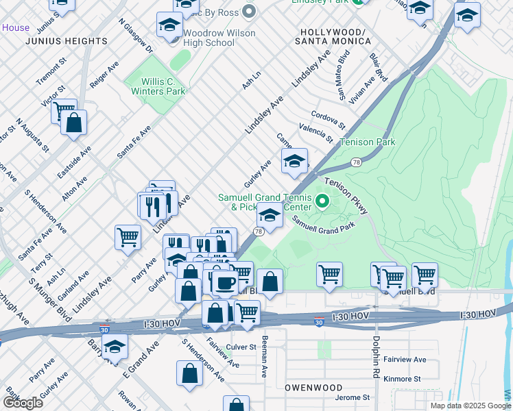 map of restaurants, bars, coffee shops, grocery stores, and more near 1019 Mount Auburn Avenue in Dallas