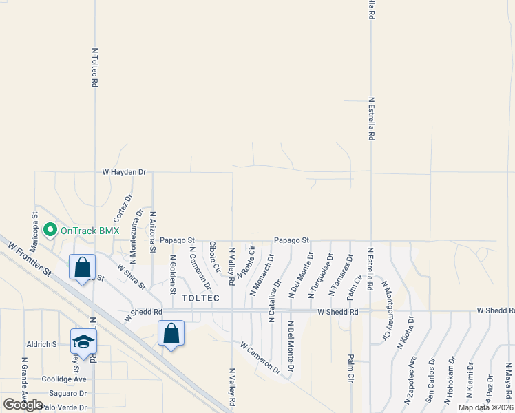 map of restaurants, bars, coffee shops, grocery stores, and more near 4310 North Roble Circle in Eloy