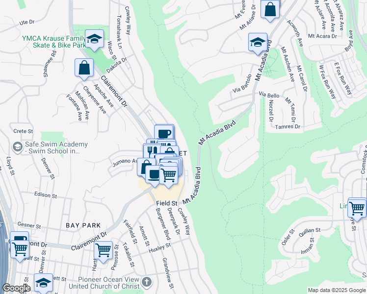 map of restaurants, bars, coffee shops, grocery stores, and more near 3051 Cowley Way in San Diego