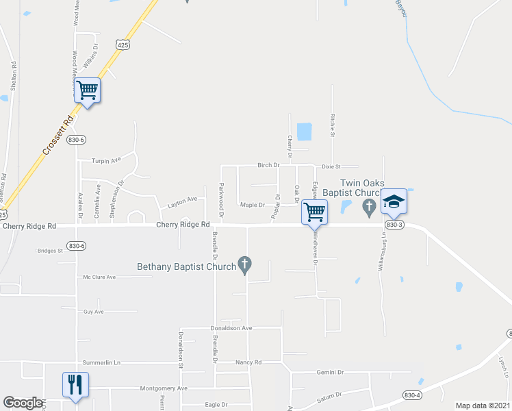 map of restaurants, bars, coffee shops, grocery stores, and more near 10643 Maple Drive in Bastrop