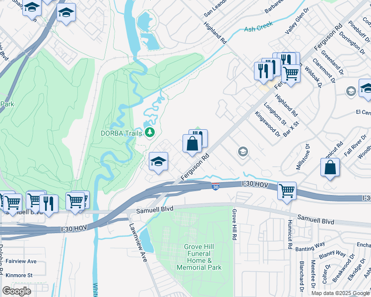 map of restaurants, bars, coffee shops, grocery stores, and more near 7316 Dulaney Drive in Dallas