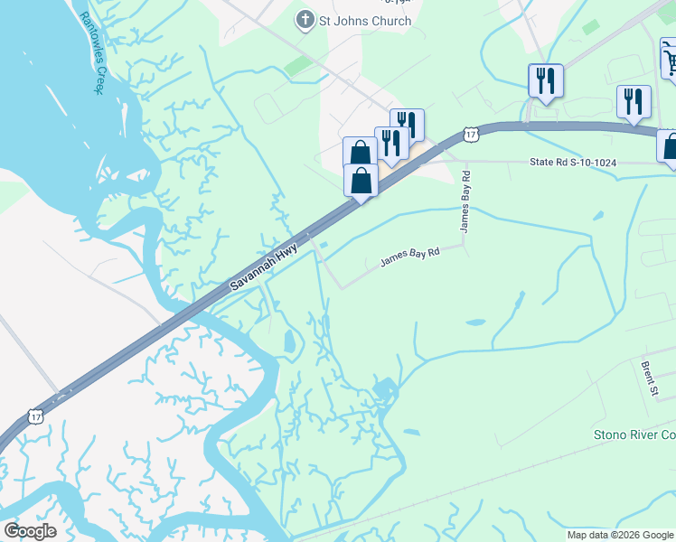 map of restaurants, bars, coffee shops, grocery stores, and more near 3940 James Bay Road in Johns Island