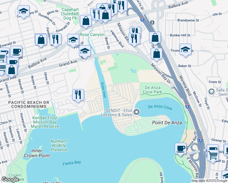 map of restaurants, bars, coffee shops, grocery stores, and more near Northwest in San Diego