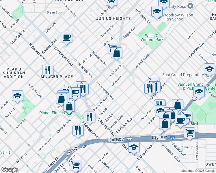 map of restaurants, bars, coffee shops, grocery stores, and more near 5317 Alton Avenue in Dallas