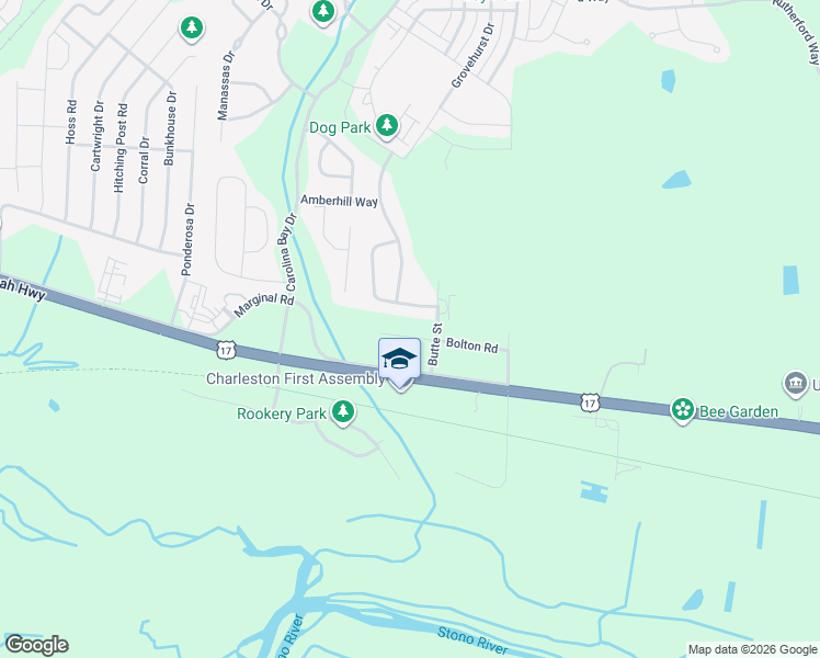 map of restaurants, bars, coffee shops, grocery stores, and more near 2958 Bolton Road in Charleston