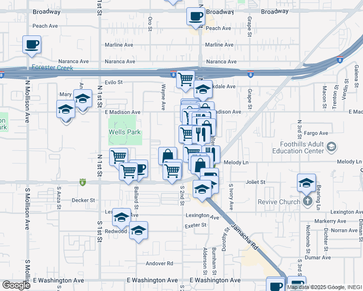 map of restaurants, bars, coffee shops, grocery stores, and more near 293 Shady Ln in El Cajon