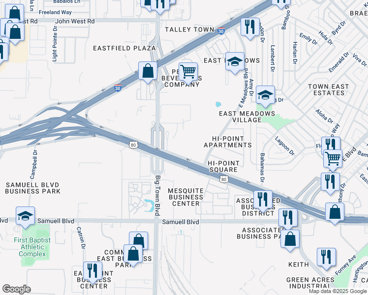 map of restaurants, bars, coffee shops, grocery stores, and more near 4405 U.S. 80 in Mesquite