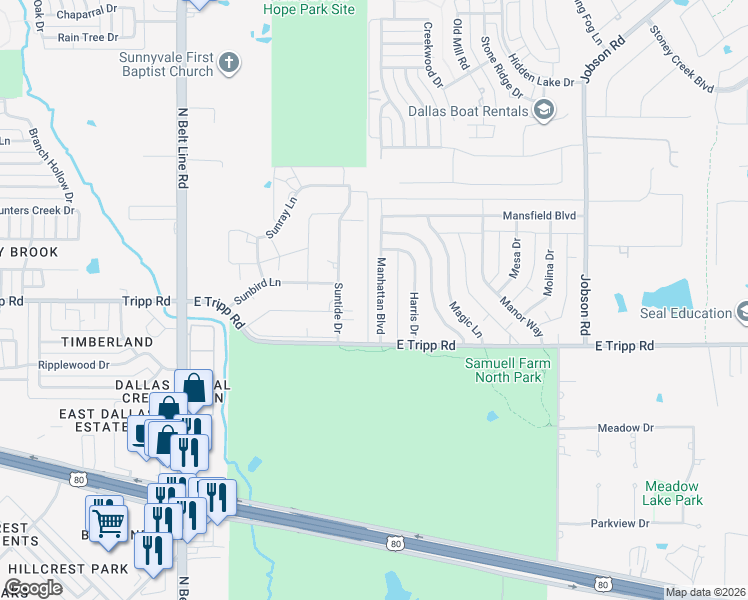 map of restaurants, bars, coffee shops, grocery stores, and more near 209 Manhattan Boulevard in Sunnyvale