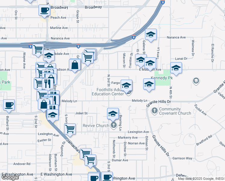 map of restaurants, bars, coffee shops, grocery stores, and more near 278 Gull Place in El Cajon