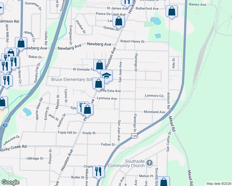 map of restaurants, bars, coffee shops, grocery stores, and more near 755-767 Lynmore Avenue in Macon