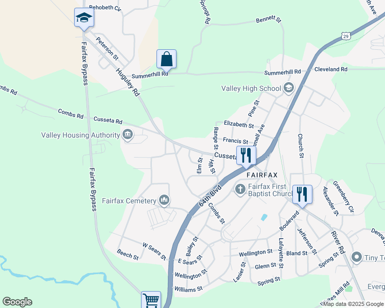 map of restaurants, bars, coffee shops, grocery stores, and more near 105 Maple Street in Valley