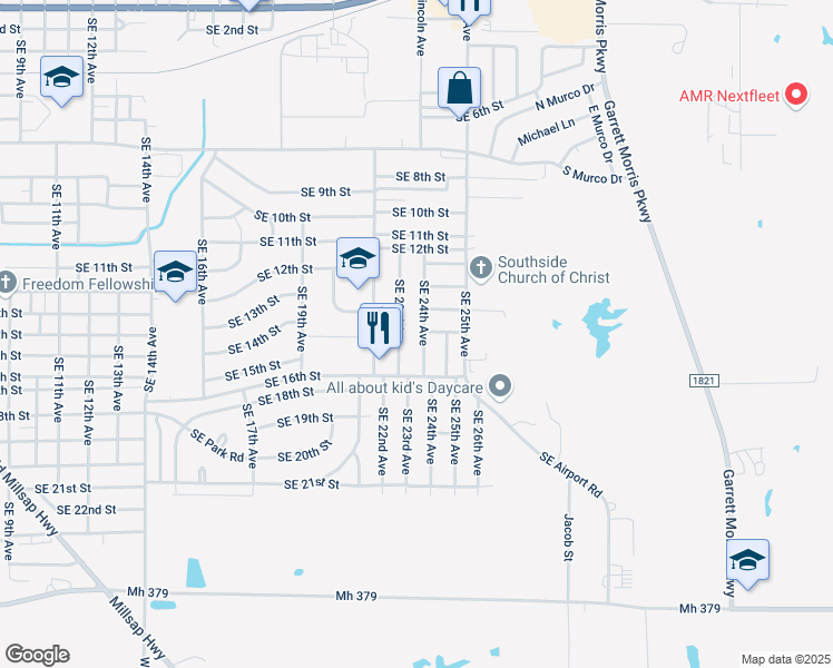 map of restaurants, bars, coffee shops, grocery stores, and more near 1603 Southeast 24th Avenue in Mineral Wells