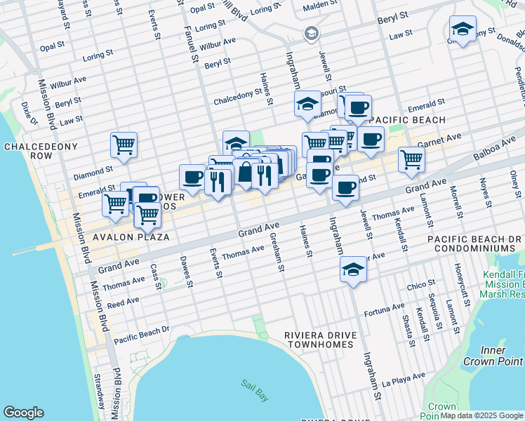 map of restaurants, bars, coffee shops, grocery stores, and more near 4442 Gresham Street in San Diego
