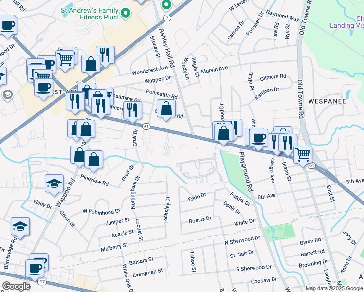 map of restaurants, bars, coffee shops, grocery stores, and more near 1515 Ashley River Road in Charleston