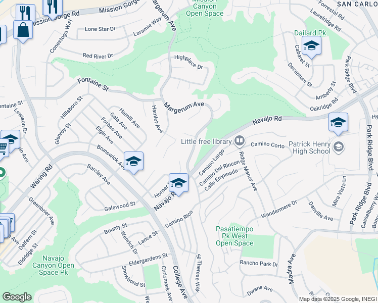 map of restaurants, bars, coffee shops, grocery stores, and more near 7224 Margerum Avenue in San Diego
