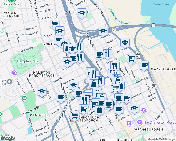 map of restaurants, bars, coffee shops, grocery stores, and more near 703 U.S. 78 in Charleston