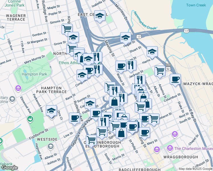 map of restaurants, bars, coffee shops, grocery stores, and more near 703 U.S. 78 in Charleston
