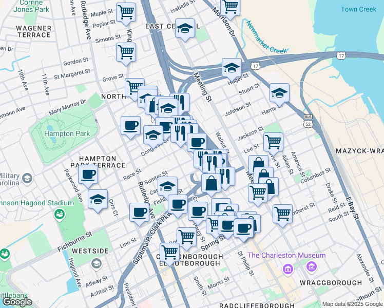 map of restaurants, bars, coffee shops, grocery stores, and more near 703 U.S. 78 in Charleston