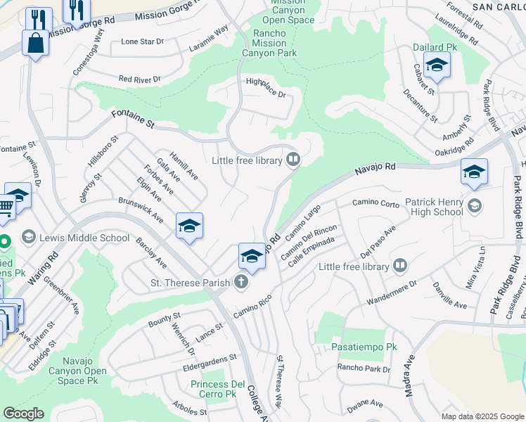 map of restaurants, bars, coffee shops, grocery stores, and more near 7224 Margerum Avenue in San Diego