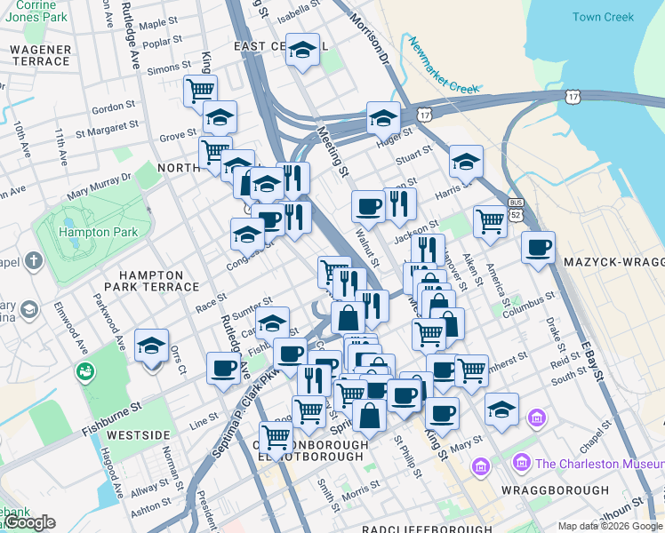 map of restaurants, bars, coffee shops, grocery stores, and more near 703 U.S. 78 in Charleston