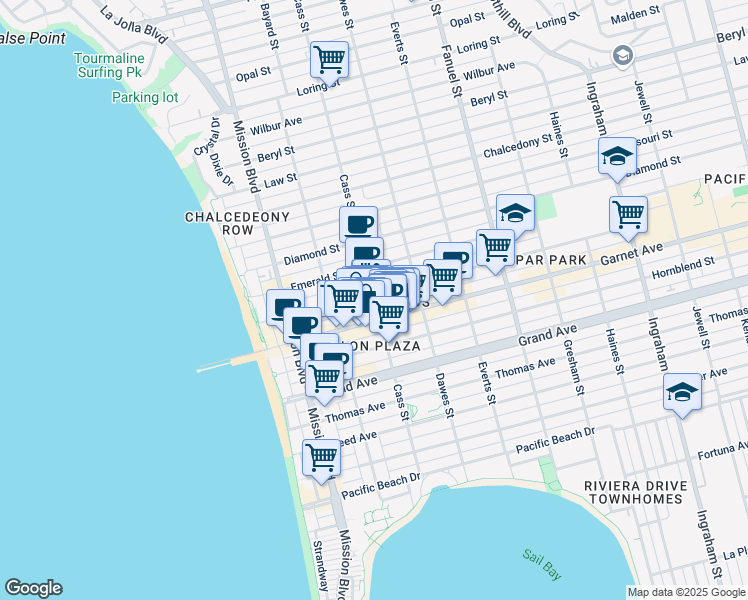 map of restaurants, bars, coffee shops, grocery stores, and more near 980 Garnet Avenue in San Diego