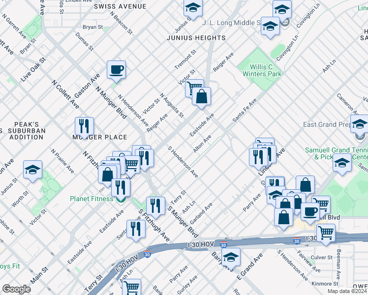 map of restaurants, bars, coffee shops, grocery stores, and more near 5317 Alton Avenue in Dallas