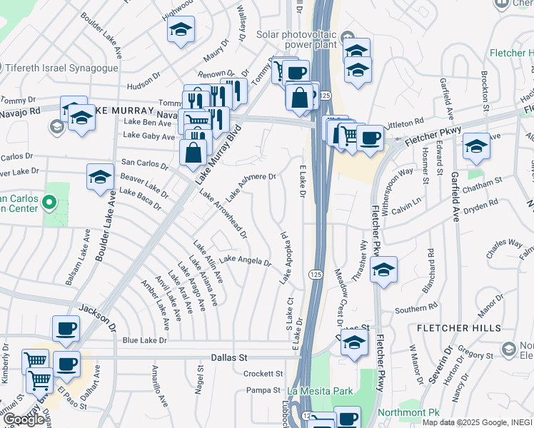 map of restaurants, bars, coffee shops, grocery stores, and more near 6428 Lake Apopka Place in San Diego