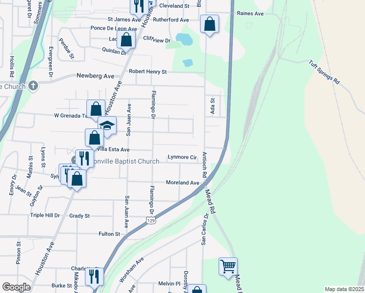 map of restaurants, bars, coffee shops, grocery stores, and more near 534 Villa Esta Circle in Macon