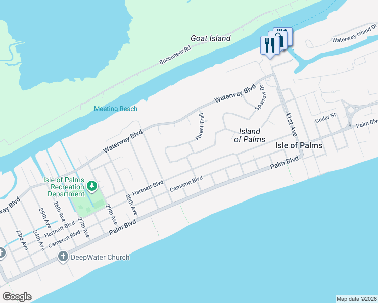 map of restaurants, bars, coffee shops, grocery stores, and more near 3403 Hartnett Boulevard in Isle of Palms