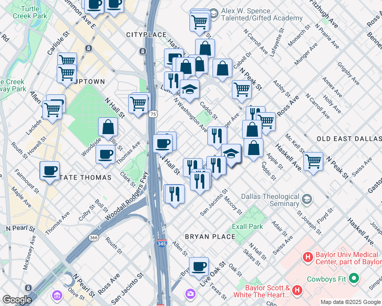 map of restaurants, bars, coffee shops, grocery stores, and more near 2702 Cochran Street in Dallas