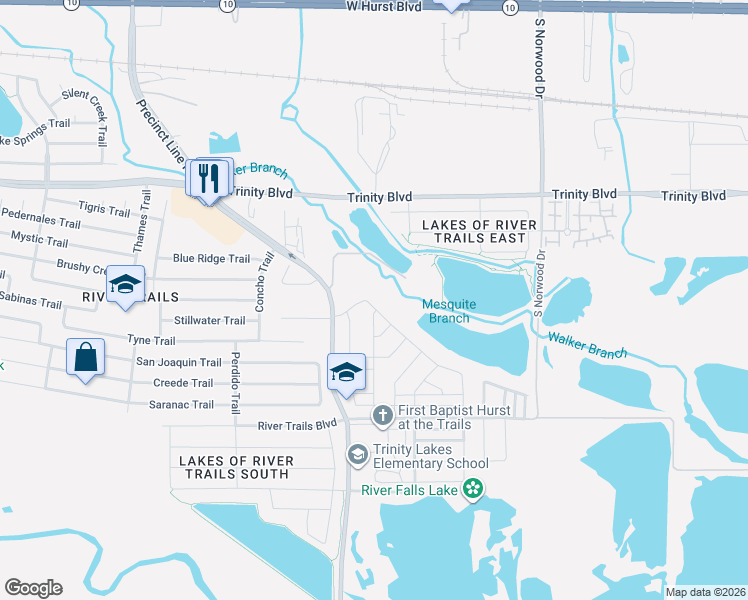 map of restaurants, bars, coffee shops, grocery stores, and more near 2856 Stadium View Drive in Fort Worth