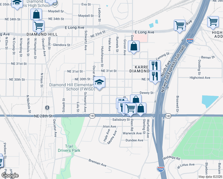 map of restaurants, bars, coffee shops, grocery stores, and more near 3054 Hale Avenue in Fort Worth