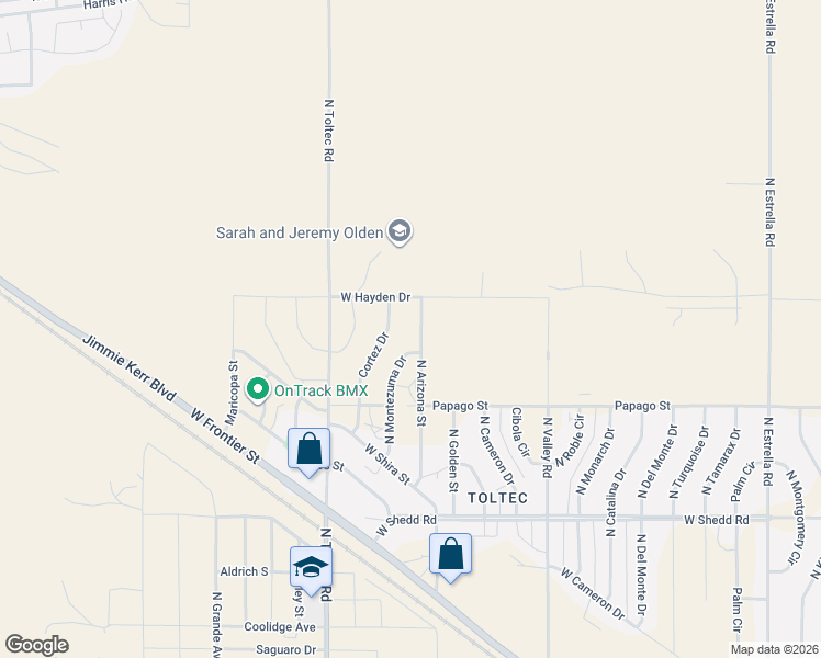 map of restaurants, bars, coffee shops, grocery stores, and more near 4445 Cortez Drive in Eloy