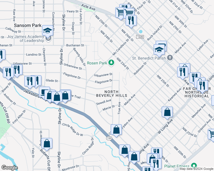 map of restaurants, bars, coffee shops, grocery stores, and more near 4808 Glade Street in Fort Worth