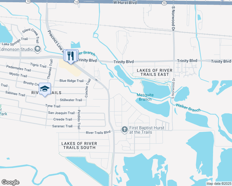map of restaurants, bars, coffee shops, grocery stores, and more near 9290 Kemp Road in Fort Worth