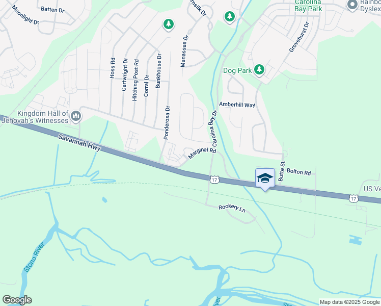 map of restaurants, bars, coffee shops, grocery stores, and more near 105 Ivy Green Way in Charleston