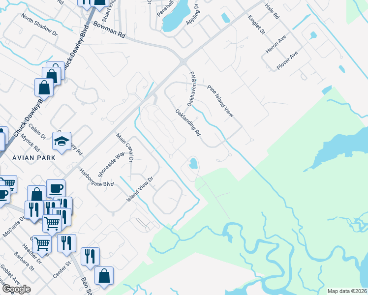 map of restaurants, bars, coffee shops, grocery stores, and more near 1389 Scotts Creek Circle in Mount Pleasant