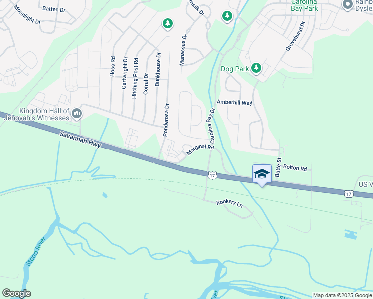 map of restaurants, bars, coffee shops, grocery stores, and more near 105 Ivy Green Way in Charleston