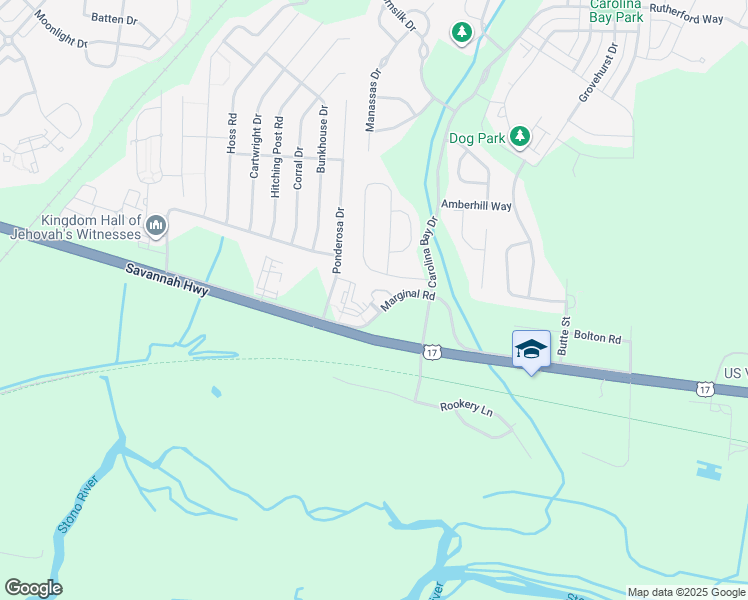 map of restaurants, bars, coffee shops, grocery stores, and more near Ivy Green Way in Charleston