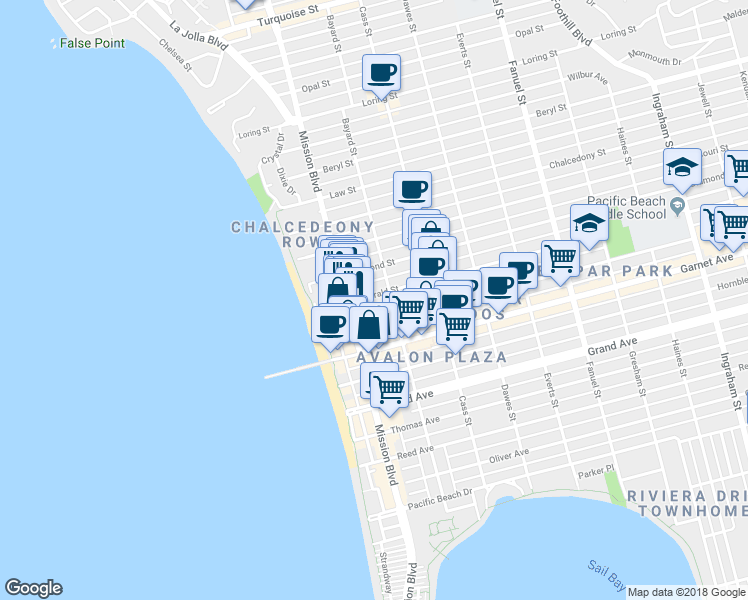 map of restaurants, bars, coffee shops, grocery stores, and more near 856 Emerald Street in San Diego
